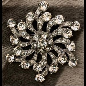 Bogoff Signed Vintage Rhinestone Pinwheel or Spinner Brooch